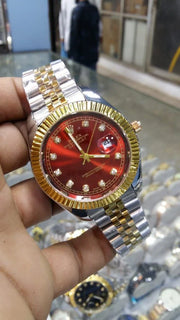 Rolex Watch | Double Tone Strap | Red Dial