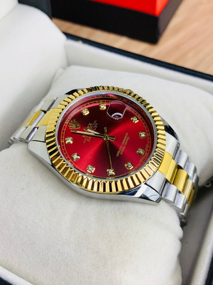 Rolex Watch | Double Tone Strap | Red Dial