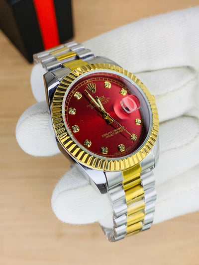 Rolex Watch | Double Tone Strap | Red Dial