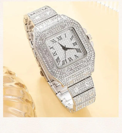 Cartier Iced Out Santos(Silver White)